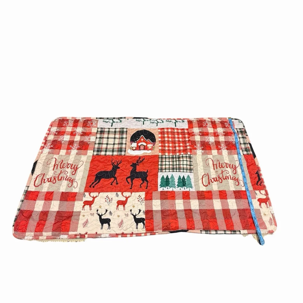 King Christmas Pillow Sham Red Buffalo Plaid Reindeer Quilt Lodge Cabincore
